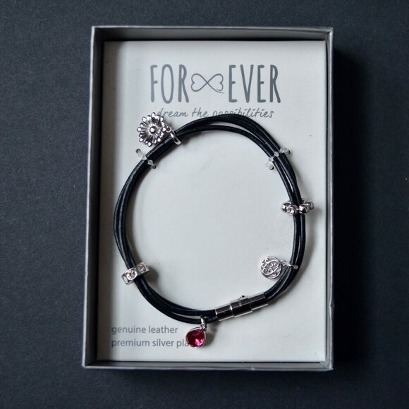 For Ever Genuine Leather Silver Plate Heart Wrap Bracelet New - Picture 1 of 4